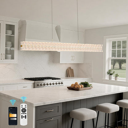 BESTWEST Modern 47.2inch Rectangle Crystal Chandelier, Dimmable Led Crystal Pendant Lighting for Dining Room Kitchen Island, Linear Chandelier Hanging Light Over Table
