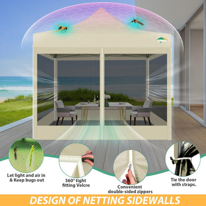 COBIZI 10x10 Canopy Tent with 4 Sidewalls,Heavy Duty Pop up Canopy with Mosquito Netting,Easy up Screen Tent for Parties Wedding Outdoor Camping with Handbag,Khaki