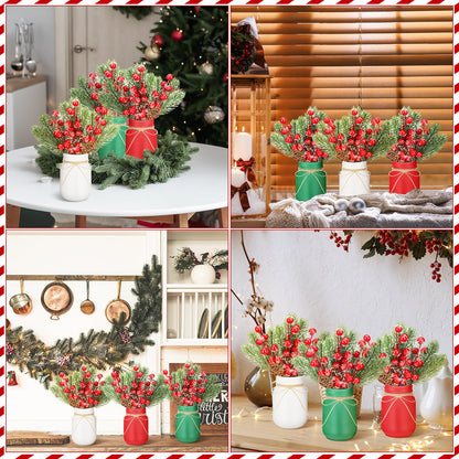 Jexine 12 Pcs Christmas Mason Jar Centerpieces Table Decor with Artificial Snow Pine Cone Red Berry Xmas Wooden Sign for Holiday Farmhouse Home Dining Table Kitchen Tiered Tray Decor