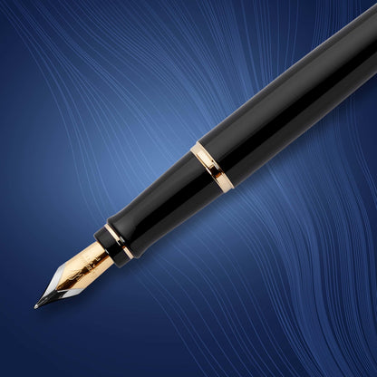 Waterman Expert Fountain Pen, Gloss Black with 23k Gold Trim, Medium Nib, Luxury Pen in Gift Box, Fountain Pen for Writing