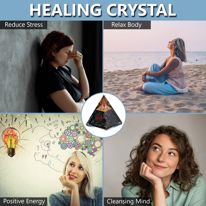 Anaya Agate Orgone Pyramid – Black Tourmaline Crystal Pyramid with Flower of Life Symbol – Unique Feng Shui Meditation Crystals – Perfect Yoga, Grounding, Magnetic Therapy – Healing and Protection