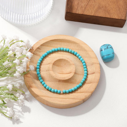 Raicegs 4MM Turquoise Beaded Bracelets Healing Crystal Bracelet for Women Men Natural Stone Handmade Stretch Bracelet Reiki Spiritual Jewelry