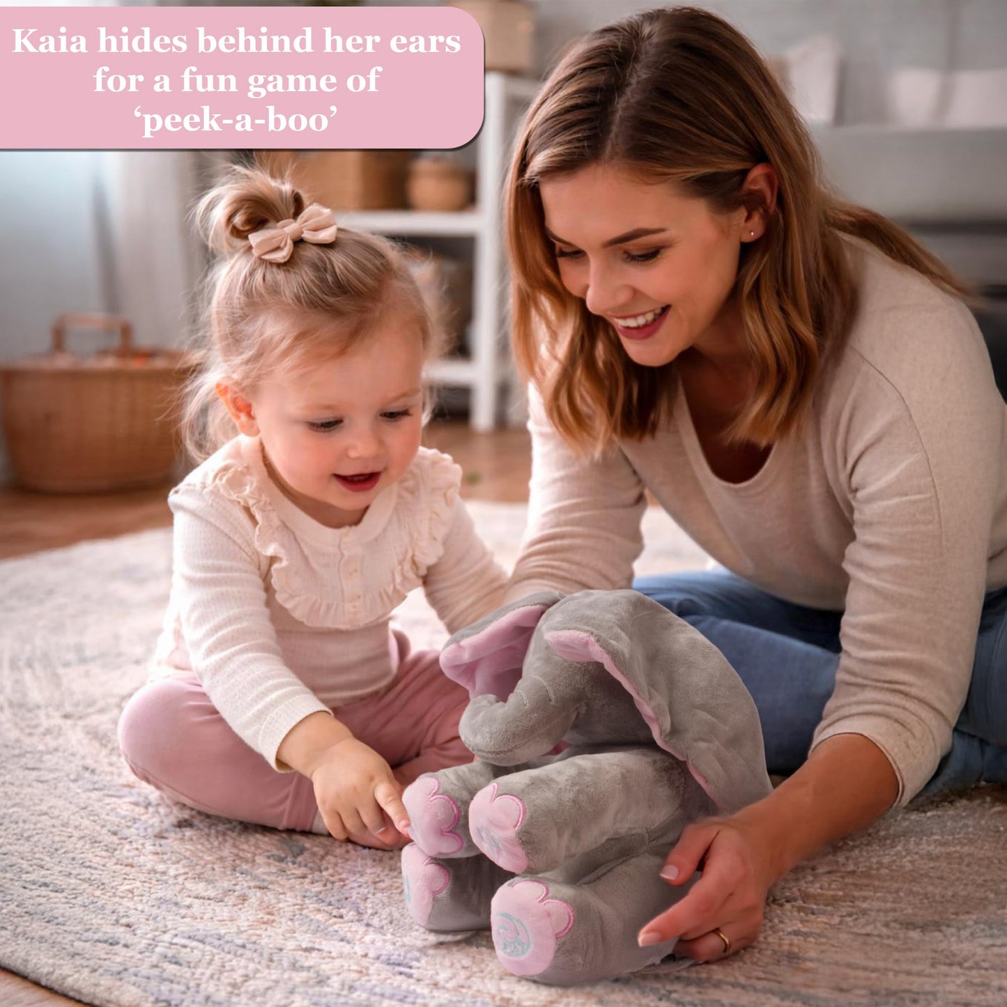Dimple Kaia Peek A Boo Elephant Toy, Interactive Singing Stuffed Animal Plush with Moving Ears, Musical Stuffed Animal for Babies and Toddlers, Adorable Elephant Baby Toy