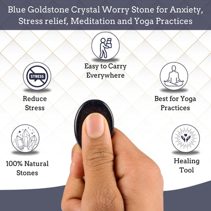 Anaya Agate Blue Goldstone Worry Stones Certified Crystal Thumb Worry Stone for Anguish, Relaxing and Soothing Balance Stones for Meditation, Stress Relief Crystals and Healing Stones for Men, Women