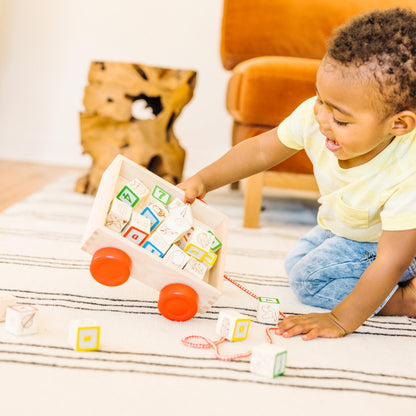 Melissa & Doug Classic ABC Wooden Block Cart Educational Toy with 30 1-Inch Solid Wood Blocks, Multicolor