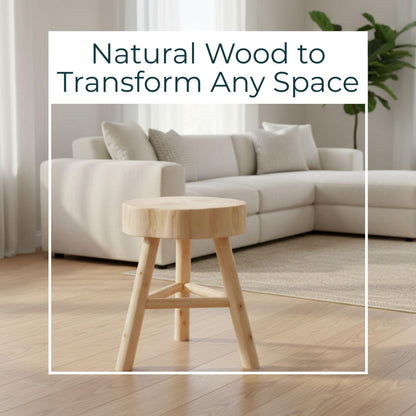 Sagebrook Home Paulownia Wood Stool - Rustic Handcrafted Wooden Accent Seat - Natural Finish - 16" Tall - Decorative Small Stool for Living Room, Bedroom & Office - 16" Ivory & Tan