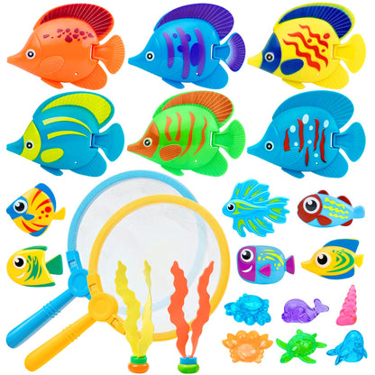 Korlon Tec 23 Pcs Pool Toys for Kids, Bath Toys Dive and Grab Fishing Game Set, Diving Toys for Summer Pool Swimming Bath Time