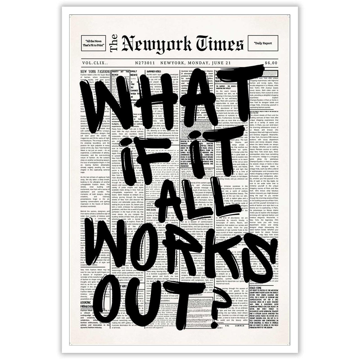 Drimiler Retro Black And White Newspaper Poster What If It All Works Out Canvas Wall Art Positive Affirming Quote Minimalist Prints Painting For Home Bedroom Dorm Wall Decor 8x12in Unframed