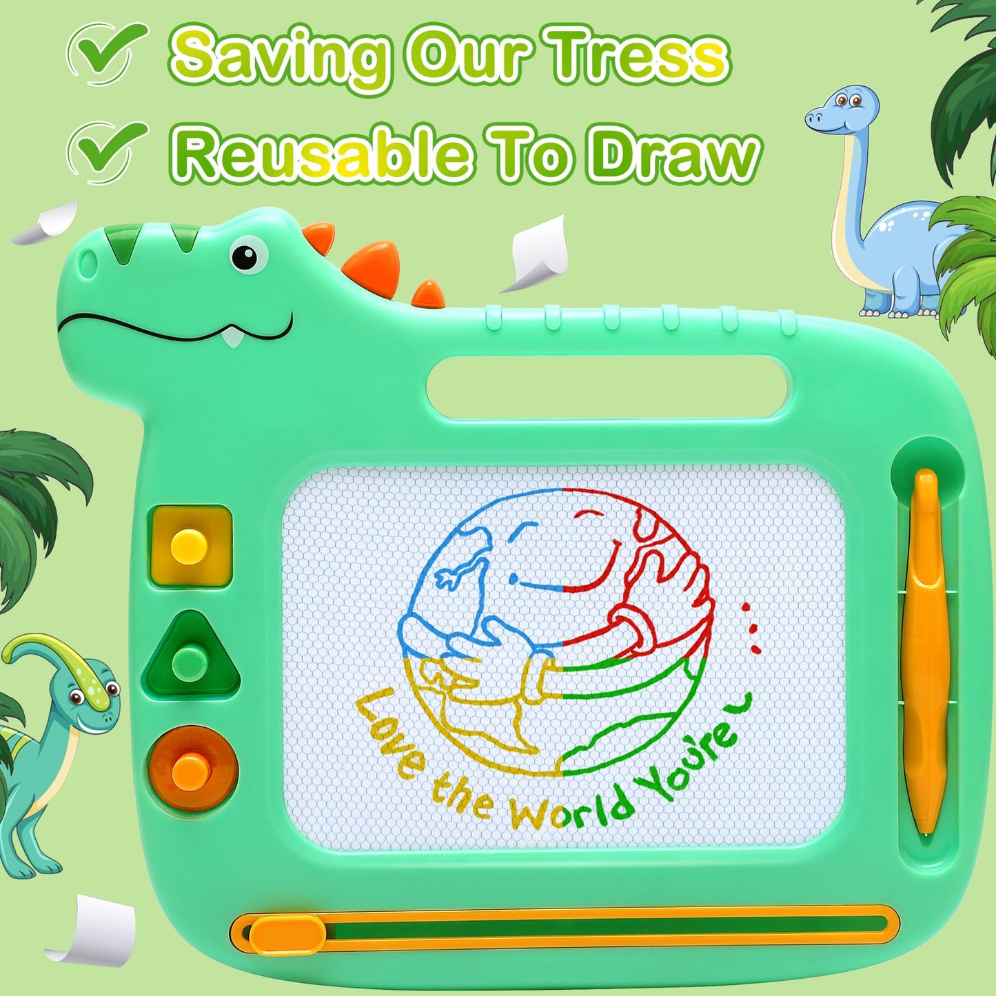 Toddler Toys 2-3, Dinosaur Magnetic Drawing Board Toys for 1 2 3 Year Old Boy Girls,Colorful Magna Sturdy Doodle Board Kids Toy, Etch Sketch Educational Toy for Toddlers 1-3 Christmas Birthday Gifts