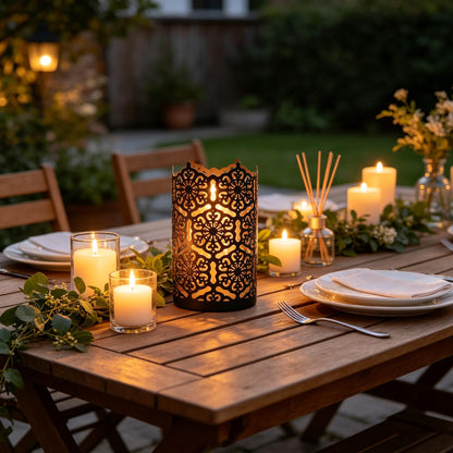 Hosley's Set of 2 Flower 7" High Cut Bronze Candle Holder & Lantern. Ideal for Use with Hosley Highly Scented Candles, Jar Candles. Can be Used as a Decorative Centerpiece in Your Living/Dining Room