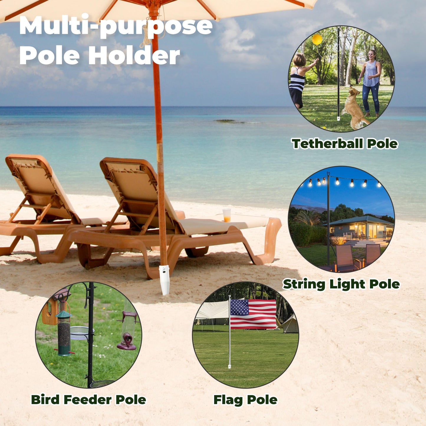 Lcokeiy Beach Umbrella Sand Anchor - Heavy Duty Outdoor Umbrella Holder No Dig Ground Umbrella Base - Sturdy and Reliable 2.3“ Inner Diameter, White(1 Pack)