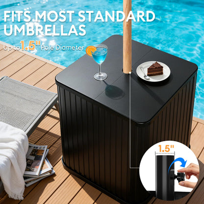 Hyperzoo Umbrella Side Table with Umbrella Hole, 2-in-1 Outdoor Side Table & Umbrella Stand with Fillable Base, Heavy Duty Poolside Table Holds 132 lbs, Fits ≤1.5” Pole for Poolside & Backyard, Black