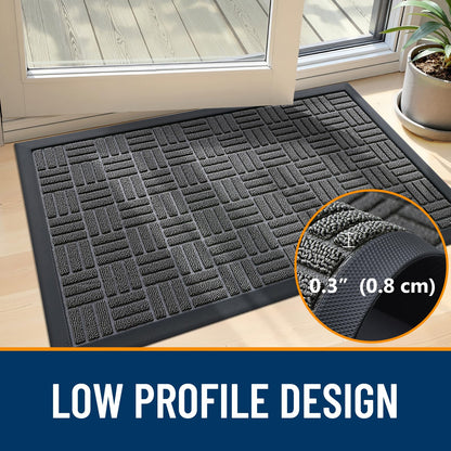 OLANLY Front Door Mat Outside Entrance 29.5x17, Absorbent, Heavy Duty Sturdy Natural Rubber Doormat Indoor Outdoor, Stain and Fade Resistant, Non-Slip Backing Low Profile Floor Mat for Entryway, Grey