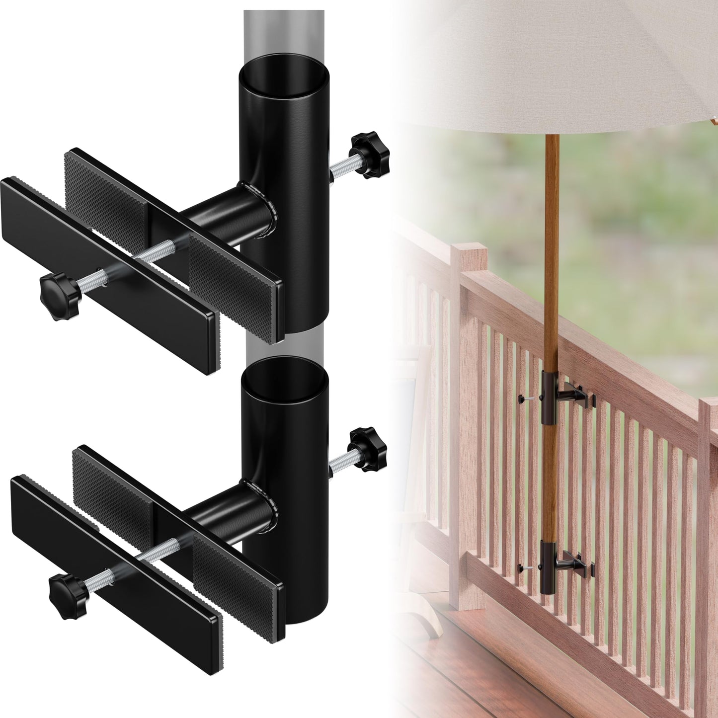 SANKINS Patio Umbrella Holder for Deck Railing, Adjustable Patio Umbrella Base Outdoor Umbrella Stand, Patio Umbrella Clamp Deck Umbrella Mount for Balcony, Patio Railing