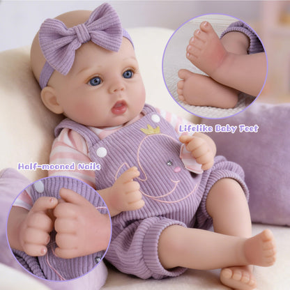 EKOKIZ Lifelike Reborn Baby Dolls - 18 Inch Realistic Baby Doll Cloth Body Newborn Girl with Elephant Outfit & Accessories, Gift Box Included for Kids Role Play, Cuddling & Collectors