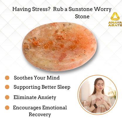Anaya Agate Sunstone Worry Stones Certified Crystal Thumb Worry Stone for Anguish, Relaxing and Soothing Balance Stones for Meditation, Stress Relief Crystals and Healing Stones for Men, Women