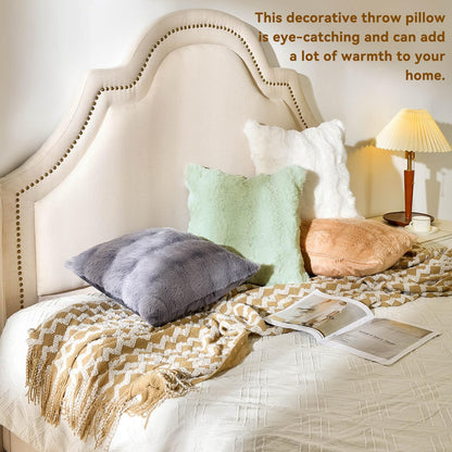 AmHoo Pack of 2 Throw Pillow Covers 3D Dense Faux Rabbit Fur Cozy Super Soft Fuzzy Set Case Cushion for Couch Sofa Bedroom 22 x 22-Inch Cream White