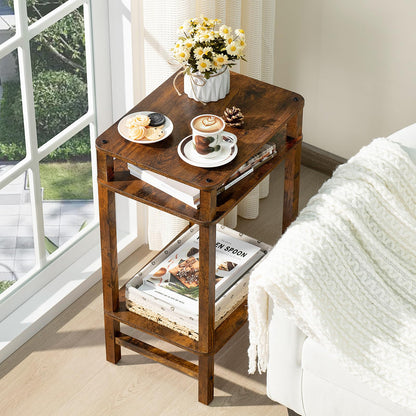 YUFAM Side Table End Table Tall Night Stand 3-Tier for Living Room Bedroom Bathroom Office Furniture Brown