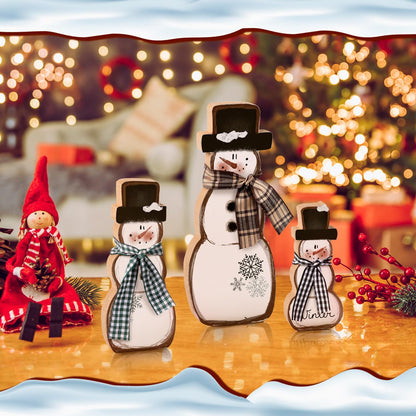 Suzile 3 Pcs Winter Table Decorations Wooden Centerpiece Block Signs Tiered Tray Desktop Figurine for Indoor Fireplace Mantel Home Decor Holiday Xmas(Brown,Snowman)