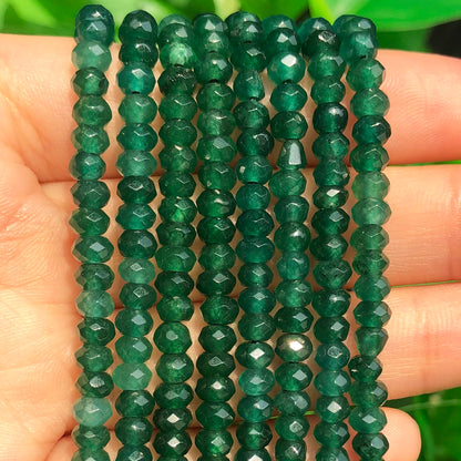 2 String 220PCS 3x5mm Natural Dark Green Chalcedony Stone Beads for Jewelry Making, Songxi Facted Loose Gemstone Beads for DIY Bracelet Necklace Making Supplies with Energy Healing Chakra Power