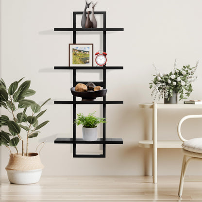 PHOENANCEE Floating Shelves for Wall,Display Hanging Shelf Set of 2,Modern Decorative Plants Shelves,Wood Home Decor Storage Chic for Living Room Bedroom Bathroom Office,Oak Frame,2-Tier Black