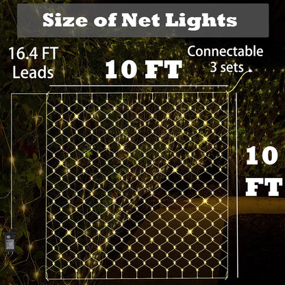 Leisure world 10ft x 10ft 270 LED Net Lights Mesh Fairy String Decorative Outdoor Warm White 8 Modes Net with Remote, Timer for Wedding Christmas Trees, Bushes, Garden, Outdoor Decorations
