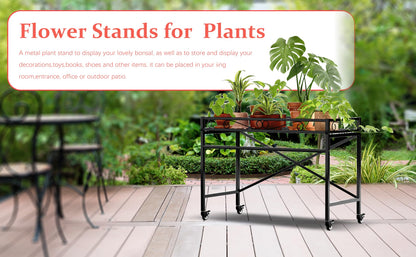 Zhongma Window Height Sturdy Metal Plant Stand with Wheels, 36.6 x 16 x 26.2 in High, Heavy Duty Succulent Shelf for Home Indoor and Outdoor, 220 LBS Capacity & Heavy Duty Construction