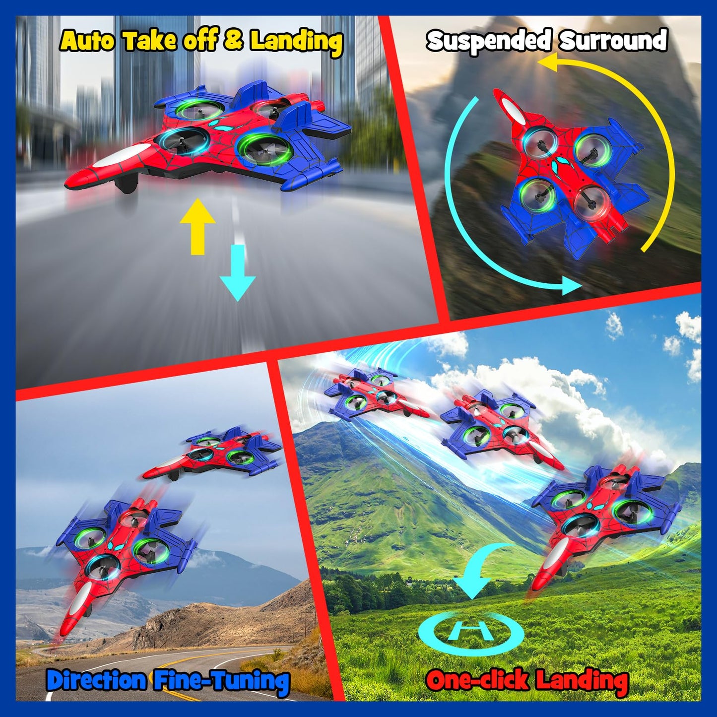 Motivekit Spider Mini Drone, Foam Remote Control Airplane for Kids, 2.4GHz RC Jet with LED Lights, 360° Stunt Flips and Rolls, Easy to Fly Toy Plane Gift for 8 9 10 12+ Year Old Boys Girls
