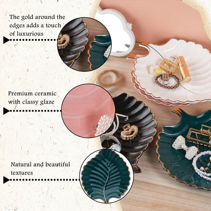 VanEnjoy Candy Dishes Decorative, Key Bowl for Entryway Table, White Ceramic Bowl Decorative, Decorative Bowl for Keys, Leaf Jewelry Plate Tray