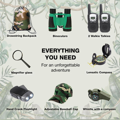 Nature Exploration Gear - Outdoor Adventure Kit with Walkie Talkies for Kids - Camping, Hiking, Backyard Toys - Creative Play Set for Boys and Girls