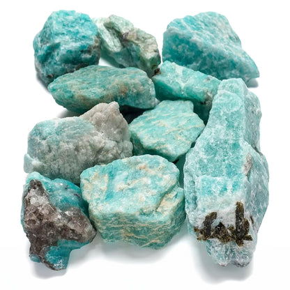 KALIFANO Rough Amazonite 10 Stone Bulk Bundle with Healing & Calming Effects - AAA Grade High Energy Raw Amazonita - Reiki Crystal Used for Rock Tumbing and Lapidary (Family Owned and Operated)