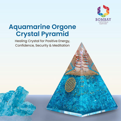 Orgone Aquamarine Pyramid – Handcrafted Healing Crystal for Positivity, Courage, Meditation, Yoga, Reiki & Chakra Balancing