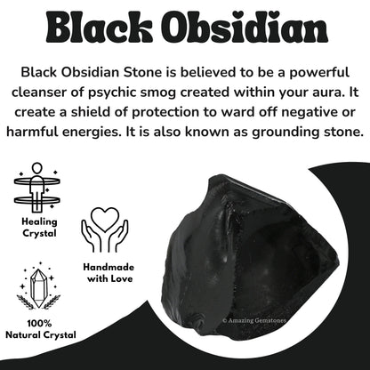 Amazing Gemstone Black Obsidian Rock Crystals and Healing Stones, Natural Raw for Tumbling and DIY, Obsidiana Negra Original (2 Pieces)