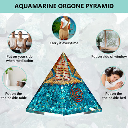 Anaya Agate Aquamarine Orgone Pyramid, Aquamarine Crystal Pyramid w/Positive Energy, Handmade Orgonite Pyramids for Chakra Cleansing, Mindfulness, Crystal and Healing Stones, Christmas Gifts for Women
