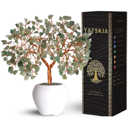 YATSKIA Green Aventurine Crystal Tree, Crystals and Stones, Gem Tree, Healing Gemstones and Crystals Home Decor, Meditation Decor, Spiritual Gifts for Women, Good Luck Gift
