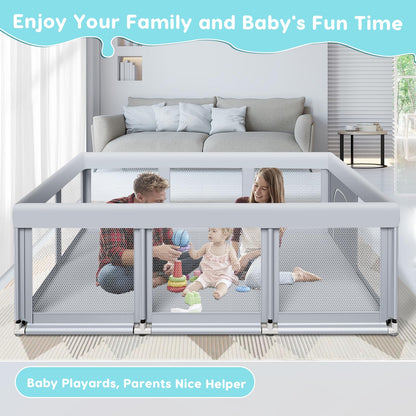Fshibila 74" ×50" Large Baby Playpen, Baby Playard for Babies and Toddlers, Baby Fence Play Pens for Indoor & Outdoor, Sturdy Safety Play Yard with Soft Breathable Mesh, Anti-Fall, Grey