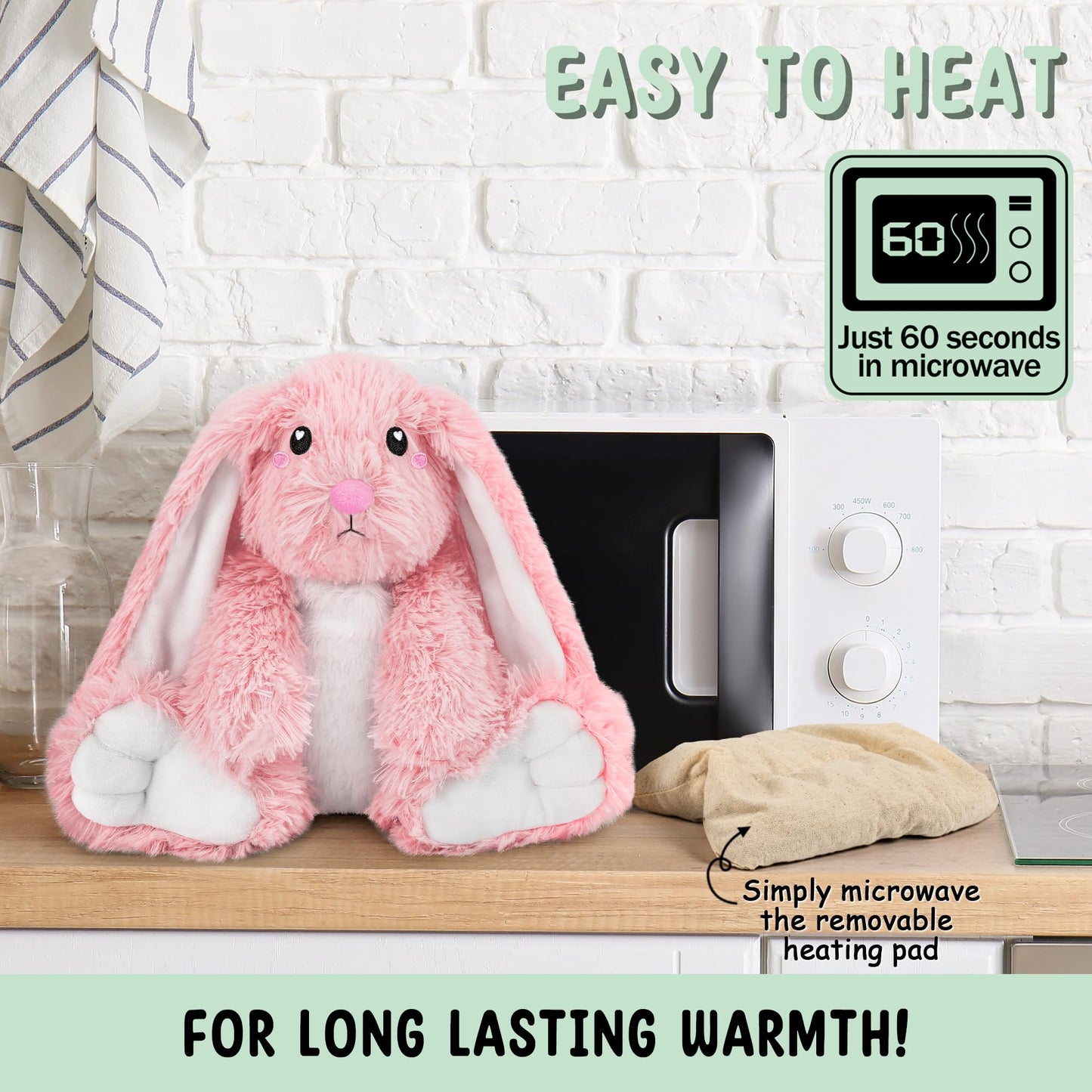 Bunny Microwavable Stuffed Animal – 1.5 lb Unscented Heating Pad Plush, Soft Cozy Bunny Toy for Relaxation and Comfort, Gift for Women, Girls, Adults & Kids by Happy Fuel, Pink