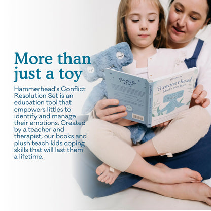 Slumberkins 14" Hammerhead Kin & 2 Board Books Complete Set Bundle | Promotes Conflict Resolution, Social Skills & Responsibility | Social Emotional Development (Hammerhead Kin Plush + 2 Board Books)
