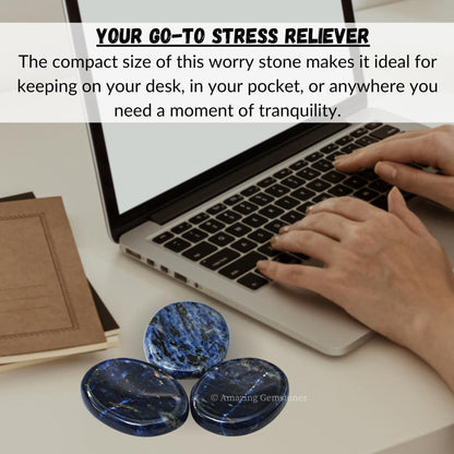 Amazing Gemstone Sodalite Worry Stone Crystals and Healing Stones - Worry Stones for Stress Relief Gifts - Piedra Crystal Fidget for Meditation, Calming, Relaxation