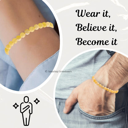 Amazing Gemstone Yellow Calcite Bracelet for Women Men's Gifts - Protection Healing Crystal Bracelet - 6mm Gemstone Beaded Adjustable Bracelet