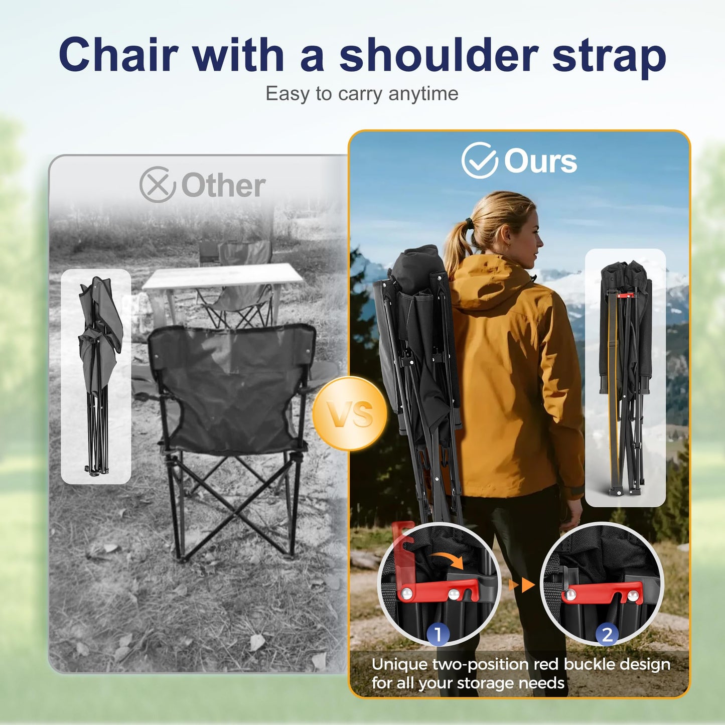 LET'S CAMP Oversized Camping Chairs 29.52" High Back Heavy Duty Lawn Chair Support 500LBS, Portable Collapsible Chair with Cup Holder, Side Pocket,2 Pack(Black)