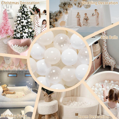 GOGOSO Ball Pit Balls Plastic Playballs for Baby Toddlers Kids Boys Girls Playhouse Decor Play Pool Fun Phthalate-Free BPA-Free Bath Toy White Beige Transparent,100 Balls