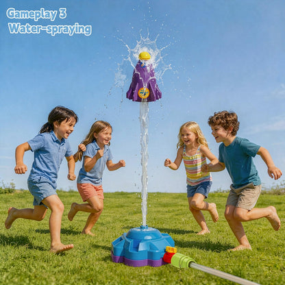4-in-1 Water Sprinkler for Kids, Water Sprinkler Baseball Toy, Rocket Sprinklers, Rocket Launch Game, 360°Rotating Sprinklers Outdoor Summer Toys for Boys Girls