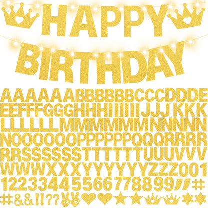 175Pcs DIY Glitter Customizable Banner Kit Custom Banner Happy Birthday Personalized Letter Banners Decor for Christmas Baby Shower Birthday Party Decorations Supplies(Glitter Gold）