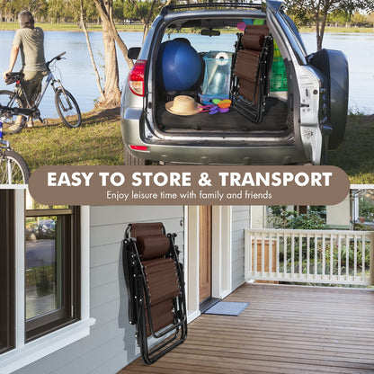 Giantex Zero Gravity Reclining Chair, Outdoor Patio Recliner with Cup Holder & Removable Pillow, Adjustable Backrest, Indoor Lounge Chair for Backyard, Garden, Poolside (Brown)