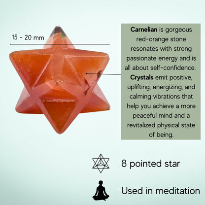 Amazing Gemstone Carnelian Merkaba Crystal - 0.75 Inches Metaphysical Merkaba Star for Meditation - Energetic Tetrahedron Crystal and Healing Stones for Spiritual Growth and Healing (15-20mm)