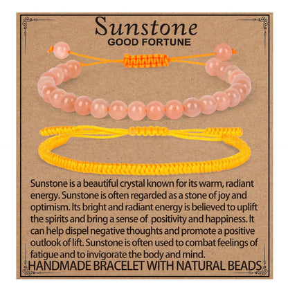LPBeads 6mm SunStone Bracelet with Handmade Rope Bracelet Size Adjustable Natural Stone Crystal Healing Bracelets Gifts for Unisex Adults