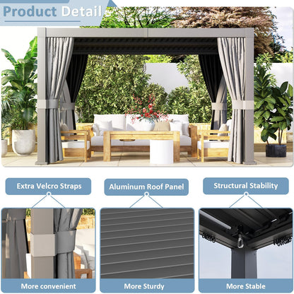 Aoxun Louvered Pergola 10 x 12ft Outdoor Aluminum Pergola with Adjustable Roof for Gardens, Decks and Backyards, Gray