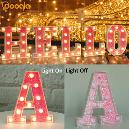 Pooqla LED Marquee Letter Lights, Light Up Pink Letters Glitter Alphabet Letter Sign Battery Powered for Night Light Birthday Party Wedding Girls Gifts Home Bar Christmas Decoration, Pink Letter A