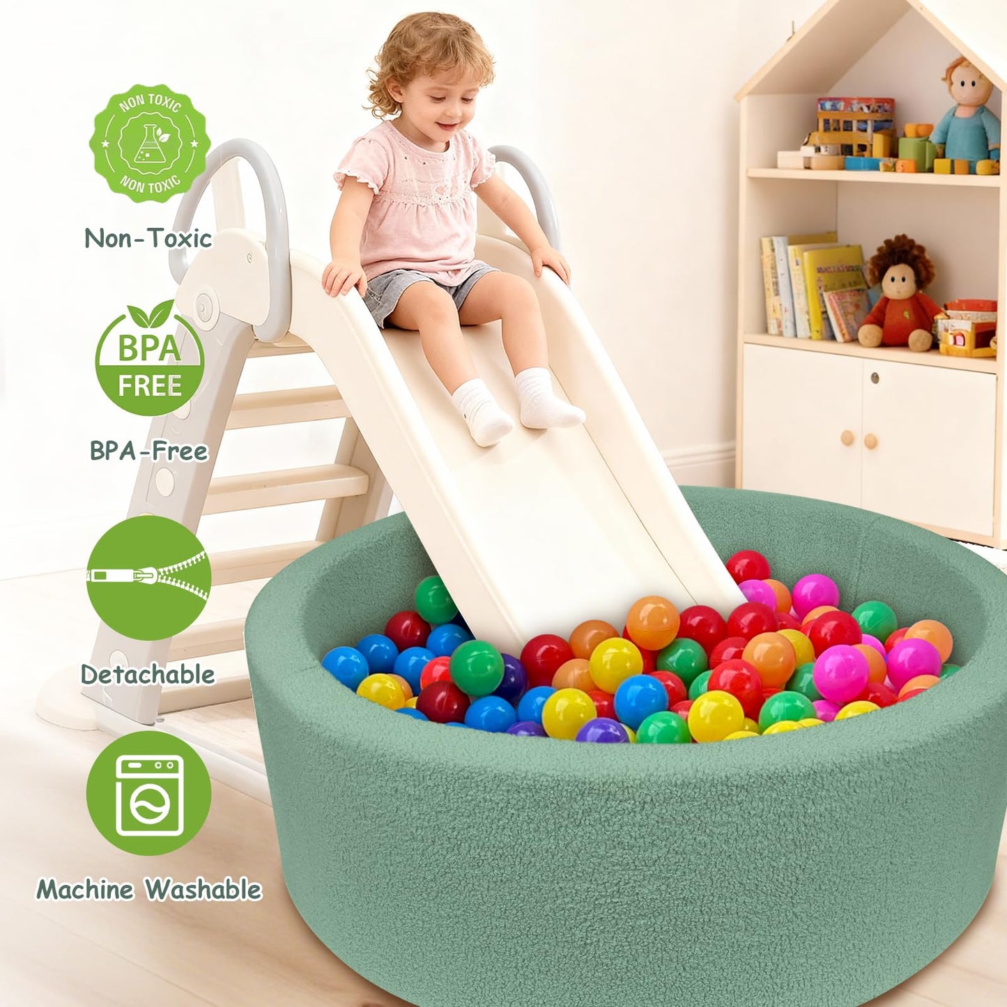 MEOGETY Kids Foam Ball Pits for Toddlers Babies Dogs Cats, Soft Infant Baby Ball Pit Pool for Girls and Boys Gifts, (Balls NOT Included) Imitation Teddy Colours